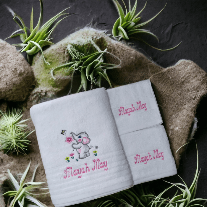 Untitled-design-113 Embroidered Personalised Elephant Towel Set with Name & Design - Image 1