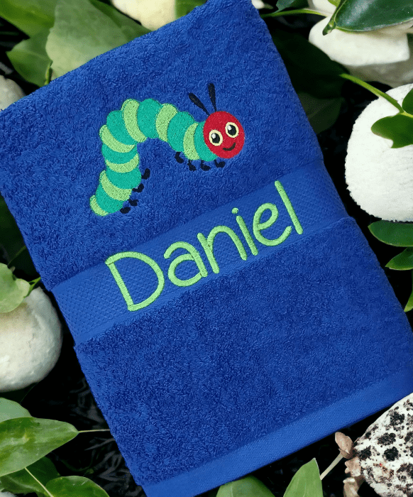 316713834_821095712453550_3016281198537038693_n-PhotoRoom Embroidered Personalised Hungry Caterpillar Towel with Name - Image 1