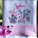 Personalised Embroidered Ellie The Elephant Heirloom Baby Cot Quilt...Your First Breath Took Ours Away