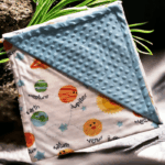 Personalised Embroidered Space Planets Minky Cot Blanket - White