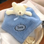 Personalised Embroidered Blue Teddy Comfort  Blanket