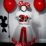 Minnie Birthday Personalised Embroidered T Shirt & Tutu Birthday Three Piece Set.
