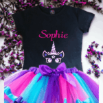 Personalised Embroidered Unicorn T Shirt & Tutu Set.