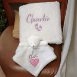 Personalised Embroidered 2pc New Born Baby Boxed Gift Set, Baby Minky Blanket Set, New Baby Hamper, Embroidered Baby Shower Gift