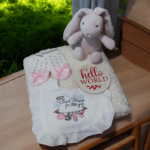 Personalised Embroidered 4pc New Born Baby Boxed Gift Set, Baby Minky Blanket Set, New Baby Hamper, Embroidered Baby Shower Gift - Image 2