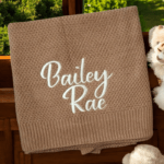 Personalised Embroidered Knit Baby Blanket  -Full Sized Knit Cot Blanket - 4 Colours - Image 3