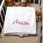 Personalised Embroidered Knit Baby Blanket  -Full Sized Knit Cot Blanket - 4 Colours - Image 9